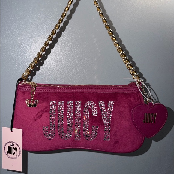 Juicy Couture Handbags - Juicy Couture Magenta Crystal-Logo Chain Wristlet